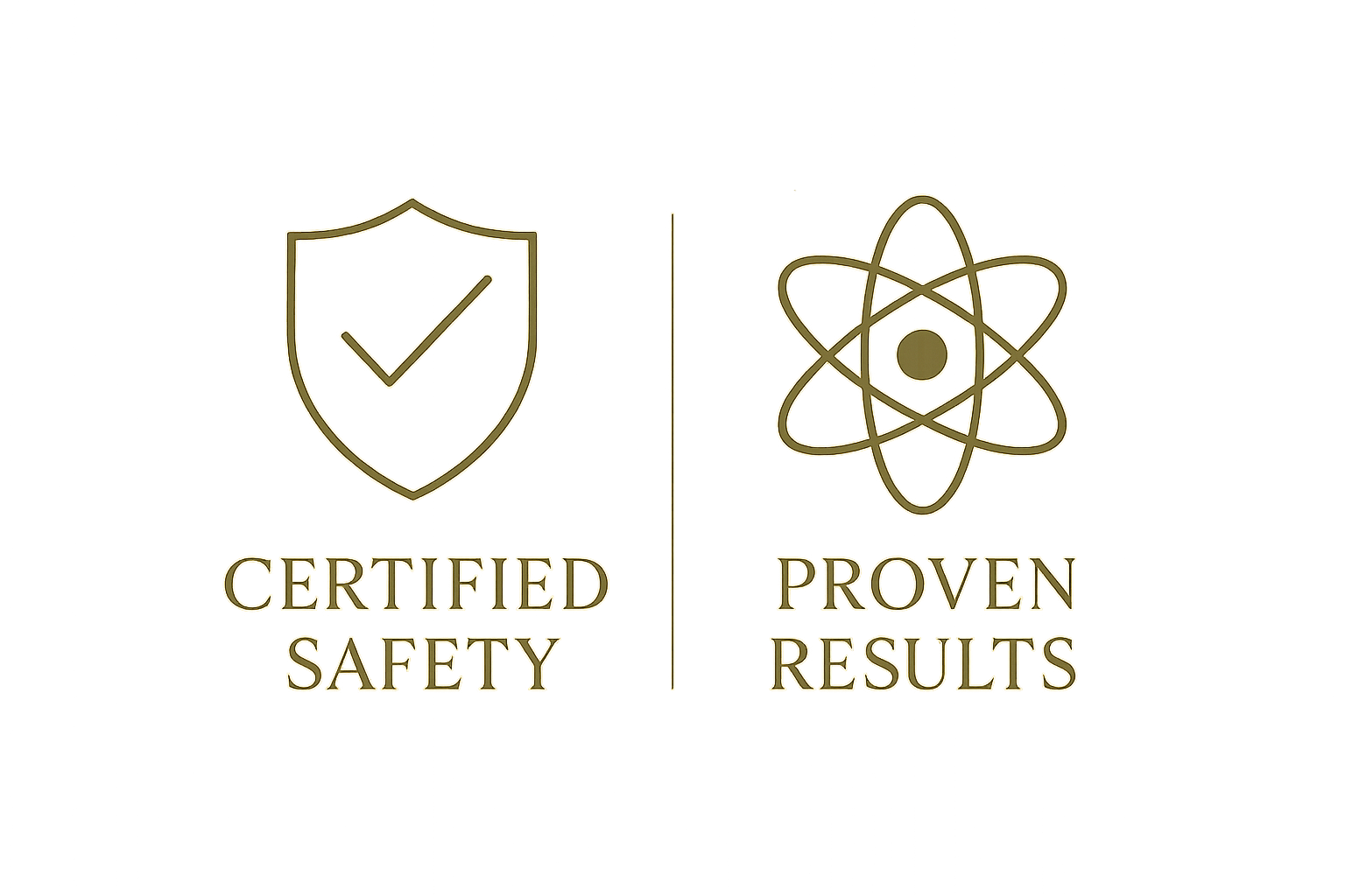 Clean graphic with safety shield and proven results atom icons