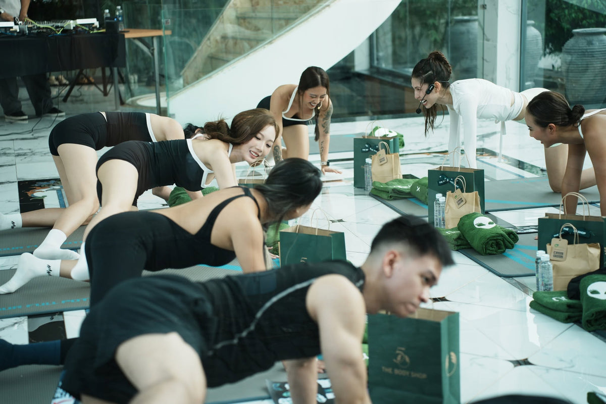 Hana Giang Anh leading mat Pilates at the BIT-CHI Wellness soft launch