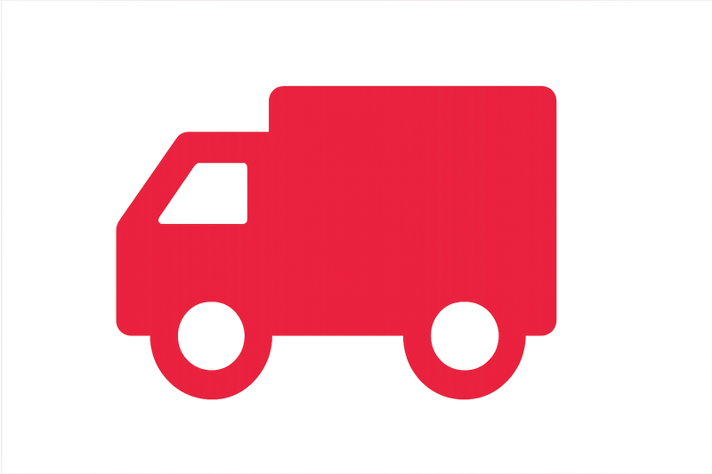 Bold filled delivery/shipping truck symbol in brand red