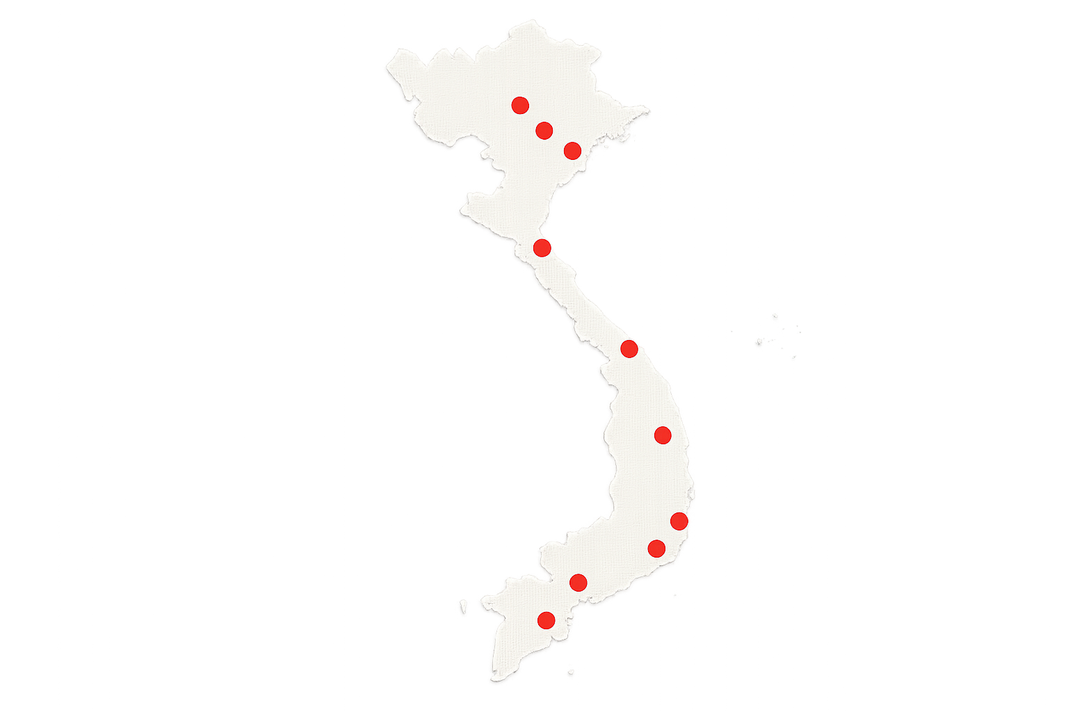 White Linen Vietnam Map with Brand Red Dots