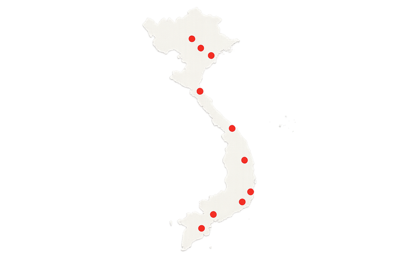 White Linen Vietnam Map with Brand Red Dots